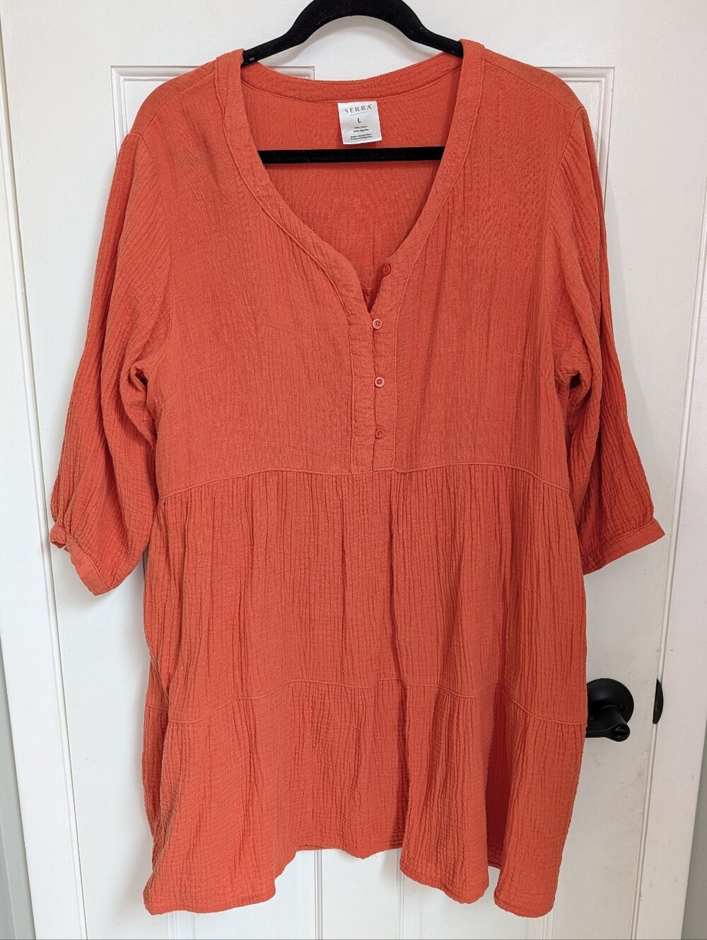 Serra  Button-Front Tiered Peasant Tunic Dress